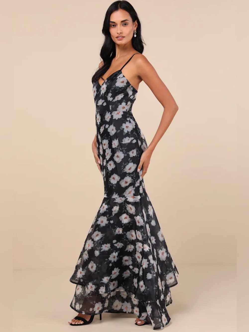Lulu's Black Floral Maxi Slip Dress